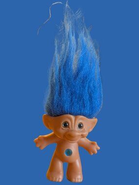 10/$25 Vintage Ace Novelty Treasure Troll Doll – Blue Hair, Eyes, Jewel